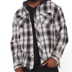 Hooded flannel long sleeve men shirt